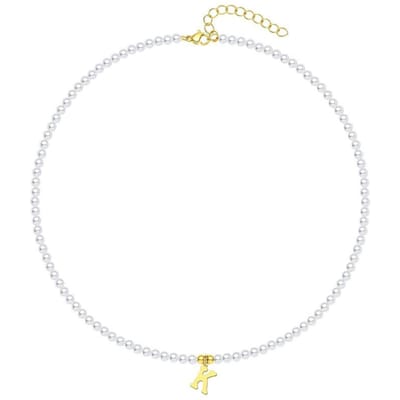 Gouden Initialen Hanger Ketting Doe-het-zelf Naam Gesimuleerde Parels Kralen Kettingen Voor Vrouwen Parel Vrouwen Choker Sieraden Cadeau white