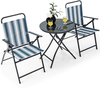 COSTWAY Bistrotafel met 2 stoelen, inklapbare balkonset, 3-delige tuinmeubelset, zitgroep, balkonmeubel, tuinmeubelen voor tuin, binnenplaats, balkon