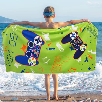 Mmgoqqt - Strandlaken - 76x150cm - Sneldrogend - Superabsorberend - Geschikt voor jongens en kinderen - Zwembadreis - Gamecontroller