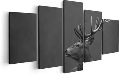 Artaza Canvas Schilderij Vijfluik Hertenkop - Hert - Zwart Wit - 100x50 - Foto Op Canvas - Canvas Print