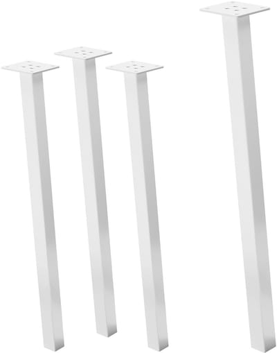 Set van 4 tafelpoten schuin 72 cm wit glanzend gemaakt van gepoedercoat staal hoekprofiel 4x4 cm I-vorm 96° helling ML ontwerp