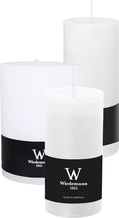 Wiedemann Cilinderkaarsen/stompkaarsen - set van 3 - rustieke kaars - wit - 10x14/7x16/6x12 cm
