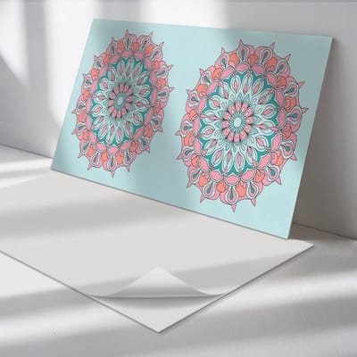 Wallfluent Vinyl Wandpaneel - Mandalapatroon met bladeren PVC Muurpaneel - 120 cm x 60 cm - Turkoois PVC wandpaneel - 1 stuk - Rechthoekig Wandbekleding Vinyl - Patroon Wandpaneel - Zelfklevende Wandbekleding - Wandpaneel Keuken en Badkamer