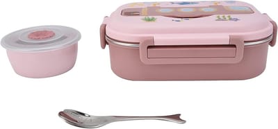 Isolerende RVS Lunchbox met Onafhankelijke Compartimenten en Cartoon Design voor Kinderen en Volwassenen, Makkelijk Schoon te Maken en Ideaal voor School en Werk