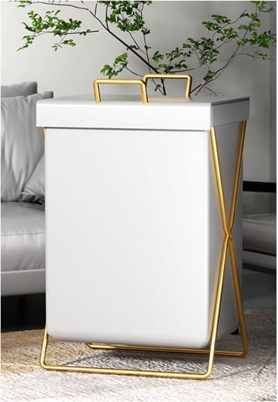 Waskor X-Frame - Kledingmand Opvouwbaar - Ruimtebesparend Opbergen - Met Deksel en Handvat - 35x25x58.5 cm - Zwart/Goud