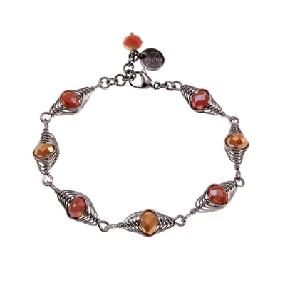 17 tot 19cm Armband Dames - RVS Zilverkleur - esde2 Armband - Visgraat Armband met Ondoorzichtig Amber- en Oranje Kristallen
