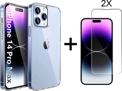 Hoesje geschikt voor iPhone 14 Pro Max Back Cover Hoesje - Transparant Silicone case met 2X Hoesje geschikt voor iPhone 14 Pro Max Screenprotector - Tempered Glass