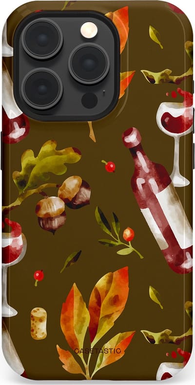 Casetastic Hoesje Geschikt voor Apple iPhone 15 Pro Magsafe - Stijlvolle Beschermende Duo-layer Case - Rode Wijn Bladeren