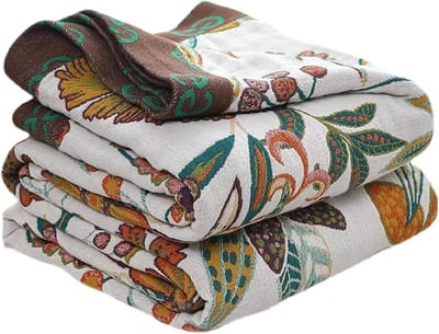 Katoenen Mousseline Deken - Geweven Plaid - Bank en Bed - Ademend Geweven - 150 x 220 cm - Boho Bloemen