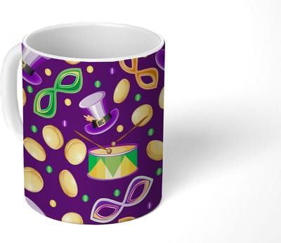 Mok - Koffiemok - Carnaval - Feest - Paars - Patronen - Mokken - 350 ML - Beker - Koffiemokken - Theemok
