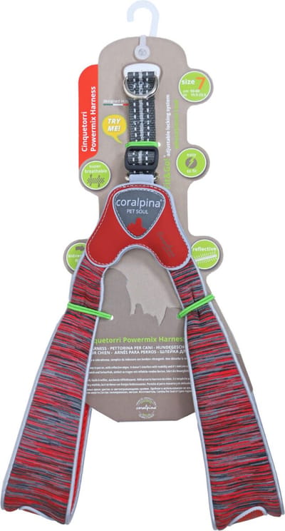 Coralpina - Honden Harnas - Powermix Rood - Maat 7: 50-60 cm - 10-18 kg