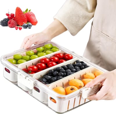 Snackbox met vakken, snackbord met deksel, kunststof snackschaalset, lekvrij, grote snacktablet-organizer voor snoep, vegie, koekjes, noten, desserts