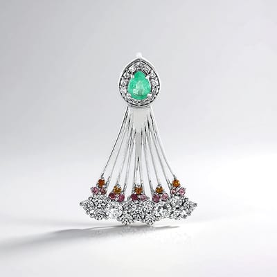 Cavill - Hanger 925 Sterling Zilver Geplatineerd - Colombiaanse Peervormige Smaragd 0,297 ct - Zirkonia & Toermalijn - Elegant & Luxe Sieraad 29x20 mm