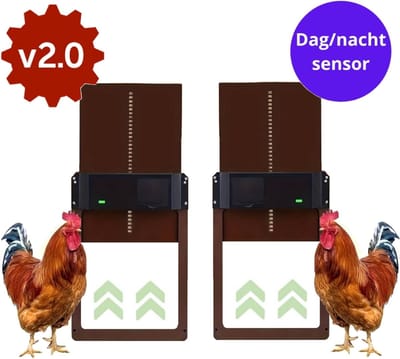 UniEgg® Voordeelpak Automatische deur 2.0 (2025) met lichtsensor functie op batterijen | Extra stevig 2e generatie | Geschikt voor honden, katten, knaagdieren en kippen | Waterdicht | Professioneel | Energiezuinig | Kippenluik | Hondenluik | 2 stuks