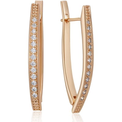 Boucles d'oreilles longues en forme de V couleur or rose pour femme fille Mode Accessoires en Zirconium Naturel Bijoux Quotidien Haute Qualité beige