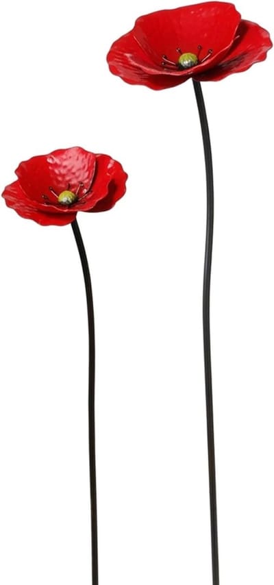 Bloemstekers Metaal - Decoratieve Tuinstekers - Tuin Decoratie - Realistisch Design - Set van 2 - Helderrood