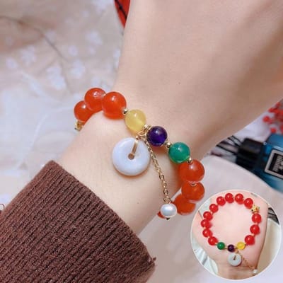 Bracelet en perles de jade naturel et de calcédoine pour femmes, gourde verte, bracelets ethniques porte-bonheur pour couple, bijoux tendance 11 .11 Ybr214