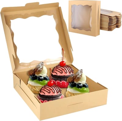 Grote bakkerijdozen met venster - 30 stuks - Bruine kraftdozen voor taarten, koekjes en donuts - Ideaal voor gebak en cadeauverpakking