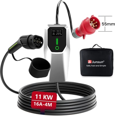 Cestovet Mobiele Thuislader 11kW - CEE naar Type 2 stekker EV oplader - Aanpassing met dubbele knop -4 meter Laadkabel - 6A/8A/10A/13A/16A Huidige instelling - 3 fase - IP66 waterdicht laadstation met LCD Digitaal Display