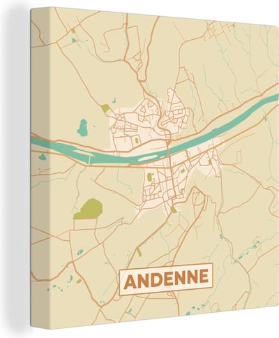 Canvas Schilderij Plattegrond - Kaart - Stadskaart - Vintage - Andenne - 20x20 cm - Wanddecoratie