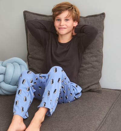 Little Label - jongens pyjama-set blauw pinguïn 6Y/110-116 - Zachte BIO Katoen