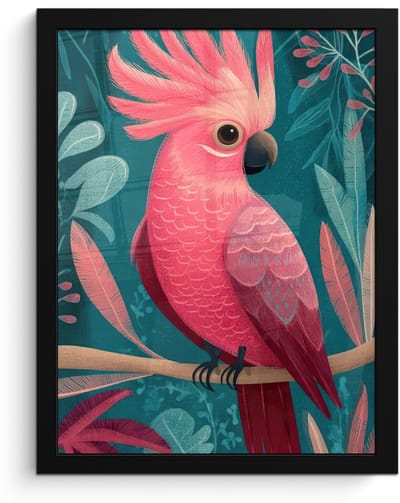 Poster in lijst - Fotolijst 30x40 cm - Posters - Kaketoe - Tropische bladeren - Tak - Posterlijst zwart - Decoratie - Wanddecoratie woonkamer - Muurdecoratie slaapkamer