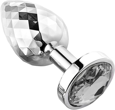 PLGZ - Diamond Facets Anaal Plug - Zilver met Transparante Siersteen