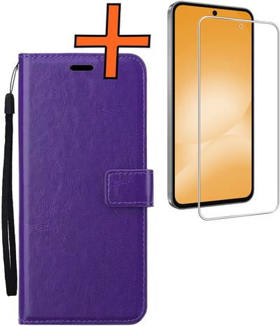 Hoes - Met Screenprotector - Geschikt voor Samsung Galaxy A56 - Luxe Pasjeshouder - Bookcase Portemonee - Flip Case - Kunstleer Book Case - Flipcase - Book Cover - Walletcase - PortemonneeHoes - Paars