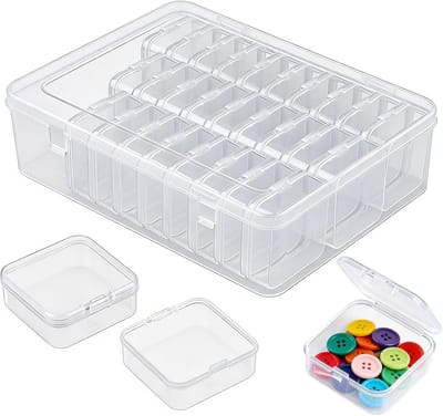 Set van 30 kleine opbergdozen (5,5 x 5,5 x 2 cm) met deksel, transparante mini opbergdozen voor sieraden, knutselmaterialen en kleine onderdelen