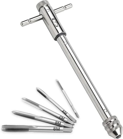 Verstelbare T-handgreep ratel kraanhouder met 5-delige M3-M8 metrische draad tap set voor metaalbewerking en aluminium bewerking