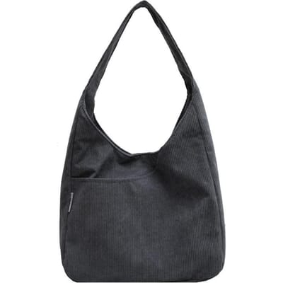 Dames Grote Capaciteit Corduroy Tote Bag Minimalistische Alledaagse Portemonnee met Ritsluiting, Ruime Werk-, Reis Handtas grijs