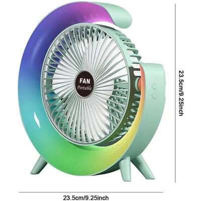 Draagbare Ventilator USB Oplaadbare Ventilator LED 7 Kleuren Elektrische Ventilator 180° Verstelbaar Huishoudelijk Zomer Camping Ventilatoren 3 Snelheden Stille Mini Ventilatoren groen