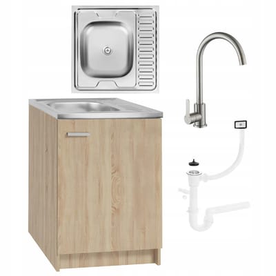 STAMAR - Keukenkast 60cm met Wastafel + Wastafelkraan - Keuken meubel - Eik Sonoma