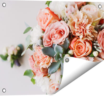 Gards Tuinposter Bloemen in Vaas - Boeket - 50x40 cm - Tuindoek - Tuindecoratie - Wanddecoratie buiten - Tuinschilderij