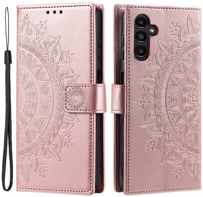 Hoesje Geschikt voor Samsung Galaxy A37 - Mandala Book Case met Pasjeshouder - Beschermhoes met Portemonnee Roze Goud