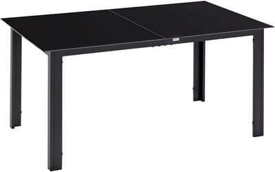 Killogood Tuintafel voor 6 personen, weerbestendig, gehard glas, terrastafel, 150 cm x 90 cm x 74 cm, zwart