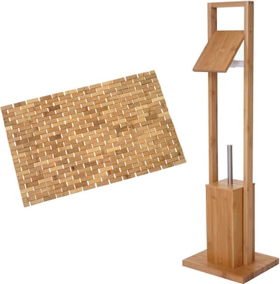 Badkamerset MCW-B18, toiletrolhouder Toiletrolhouder Badmat Badmeubel Badkamerset, bamboe