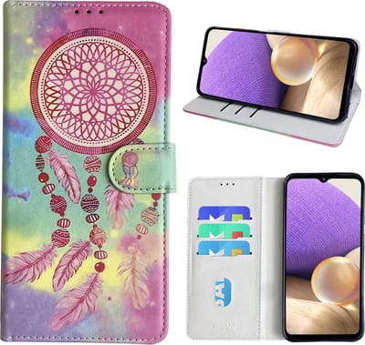 Hoesje geschikt voor Samsung Galaxy A32 5G Bookcase met dromenvanger print Roze