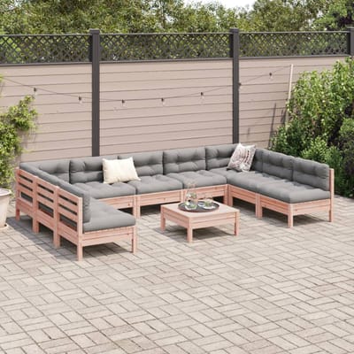 vidaXL - 10-delige - Loungeset - met - kussens - massief - douglas - vurenhout