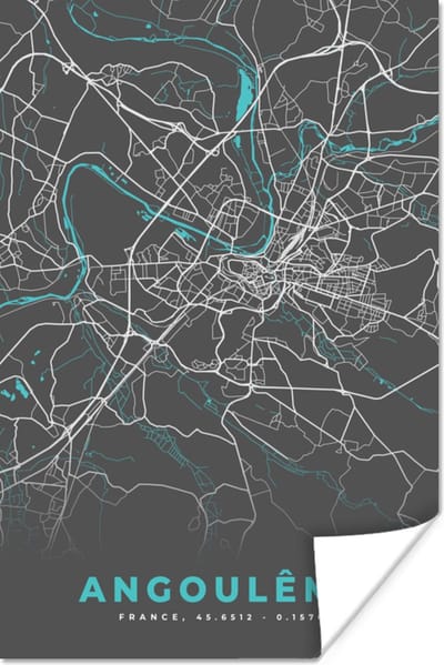 Poster Stadskaart - Plattegrond - Angoulême - Frankrijk - Kaart - 120x180 cm XXL