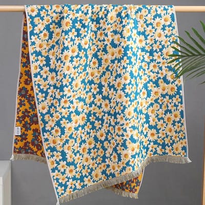 Bloemen Kwasten Badhanddoek 80x160cm - 100% Katoen Gaas Handdoek Zacht Absorberend Sneldrogend Grote Badhanddoek Dubbelzijdig Bloemen Handdoek voor Vrouwen