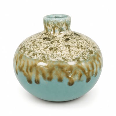 Knopvaasje keramiek – turquoise drip handgemaakt decoratief vaasje – minimalistisch bloemenvaasje – compact woonaccessoire (1 stuk)