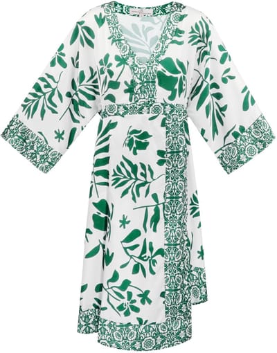Bohemian Mini-Jurk met V-Hals en Flared Mouwen - Groen - Maat M
