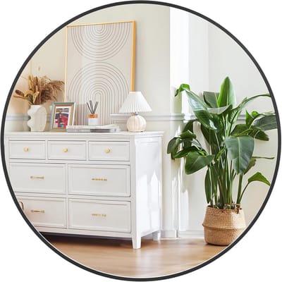 Ronde Spiegel - Wandspiegel Decoratie - Interieur Verfraaien - Met Anti-Barst Film - 85 cm Diameter - Zwart