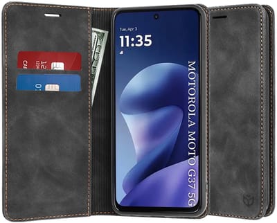 Hoesje geschikt voor Motorola Moto G47/G37/G37 Power - Techsuit Confy Book Wallet Case - Zwart