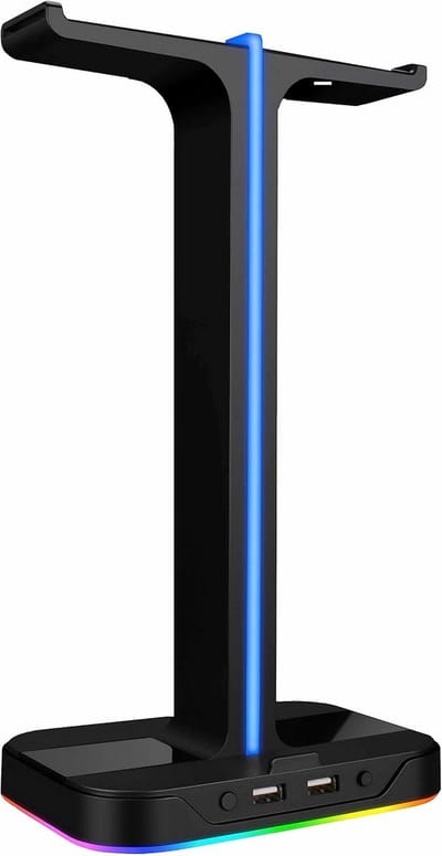 Hoofdtelefoonhouder - Koptelefoonstandaard - Bureau Organisatie - Geïntegreerde USB-hub - RGB Verlichting - Zwart