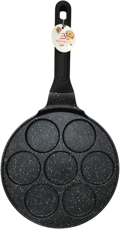 Eisenbach koekenpan voor pancakes/eieren - zwart - D28 cm - smile - anti aanbaklaag - 7 vormpjes .Gesmeed aluminium.
