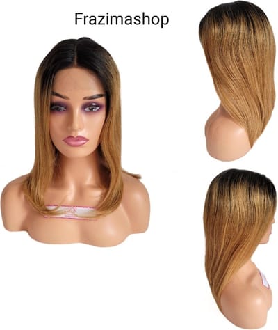 Frazimashop- Braziliaanse Remy Dames pruiken - 14 inch- ombre steil kleur 1b/27 pruik- 100% human hair -13x1 T- lace front wigs