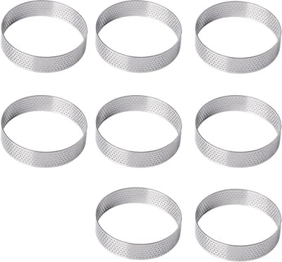 Set van 8 Dessert Ringen 8 cm - RVS Crumpet Ringen voor Taart, Muffins en Gebak, Perforeerde Bakvormen voor Perfecte Desserts