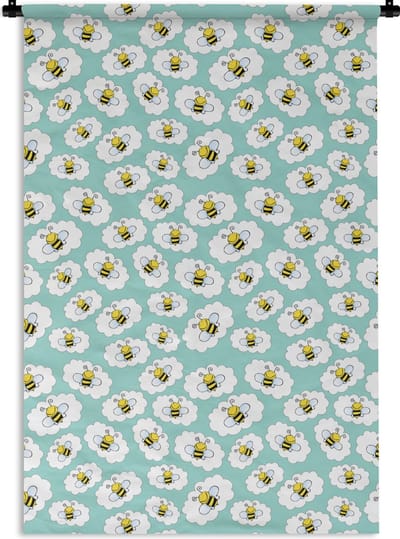 Wandkleed - Wanddoek - Bij - Insecten - Patroon - Groen - 120x180 cm - Wandtapijt